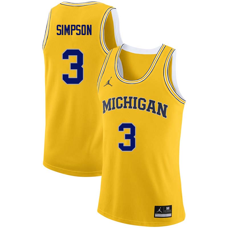 Men #3 Zavier Simpson Michigan Wolverines College Basketball Jerseys Sale-Yellow - Click Image to Close